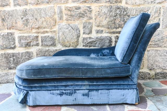 Hollywood Regency Velvet Upholstered Chaise Lounge (1 of 7)