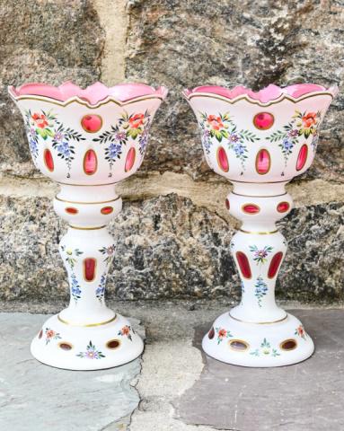 Hand Painted Bohemian Glass Centerpieces w Gilt (1 of 8)