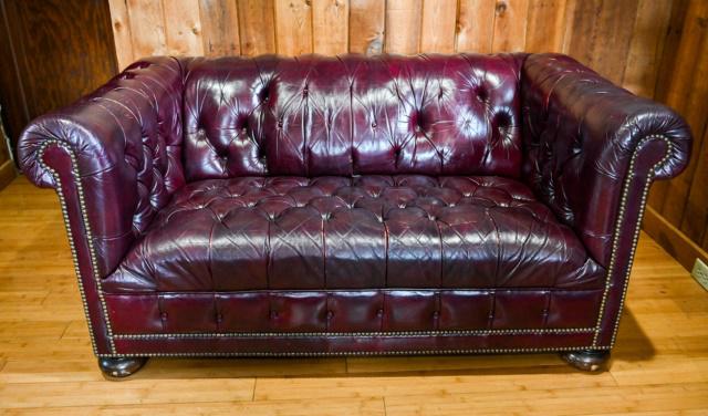 Schafer Bros Chesterfield Tufted Red Leather Couch