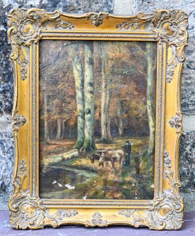Framed Antique 19th C Oil Painting of Birch Trees (1 of 5)