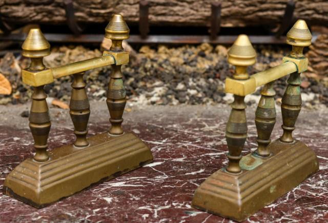 Pair Antique Fireplace Chenets: Pair Antique Fireplace Chenets. Measures 8 inches x 7.50 inches x 2.50 inches.