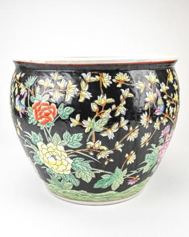 Pair Chinese Hand Painted Famille Noire Fish Bowl (1 of 10)