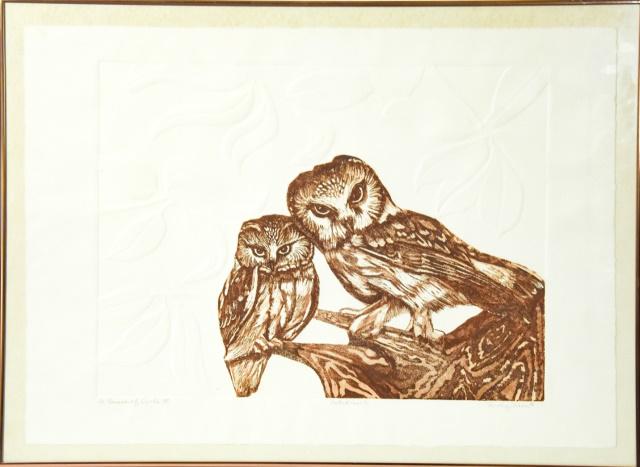 Roslyn Rose Artist Proof Owl Lithograph: Framed, Roslyn Rose Artist Proof Pencil Signed 'A Brace Of Owls 2' Lithograph. Framed 24.75 inches x 33.75 inches x 0.75 inch. Paper size 22 inches x 31 inches.