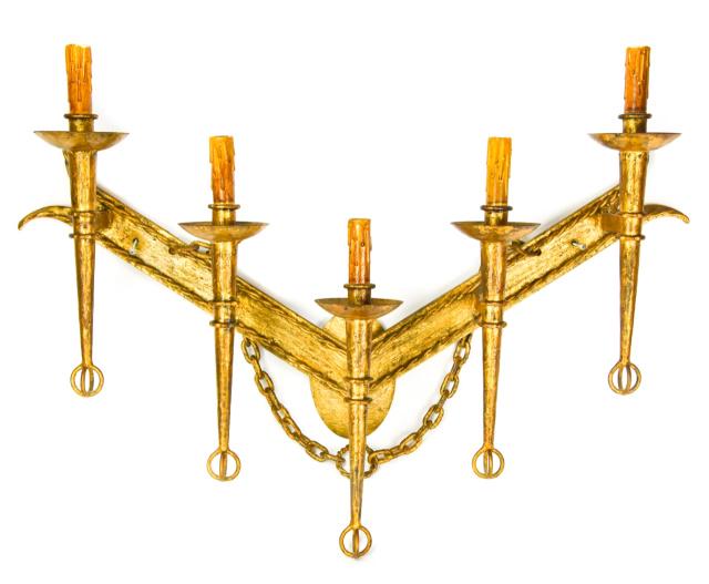 Gothic Revival Gilt Wrought Iron 5-Light Sconce (1 of 8)
