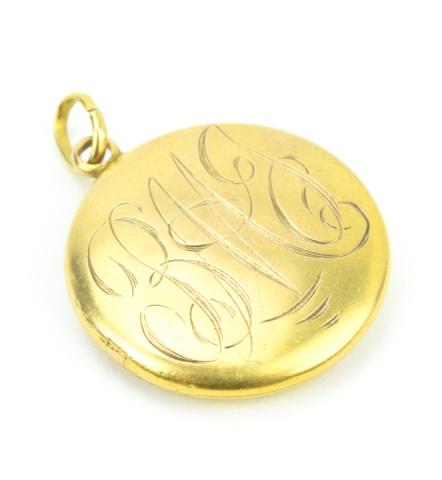 Antique 19th C Gold Filled Monogram Locket Pendant: Antique 19th C Gold Filled Monogram Locket Necklace Pendant. Measures 1.25 inches in length.