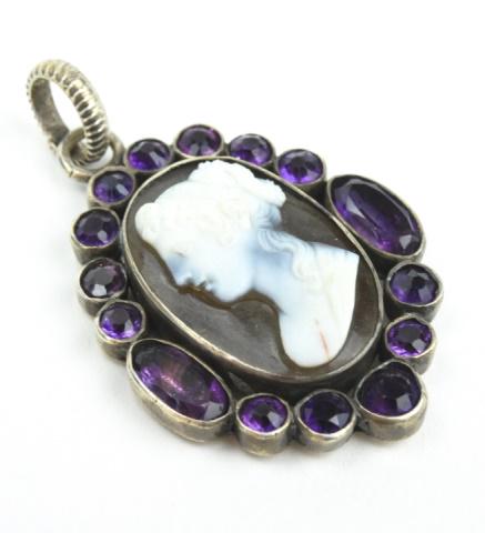 Antique 18th C Georgian Amethyst & Hardstone Cameo (1 of 5)