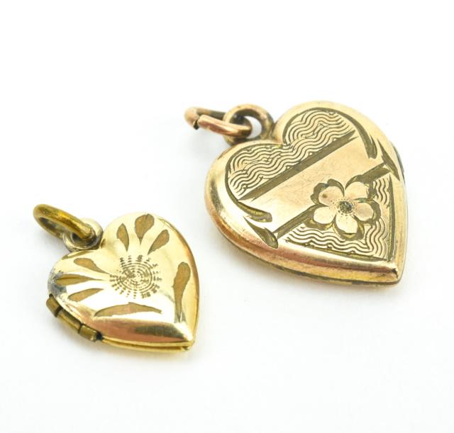 Antique Miniature Gold Filled Heart Form Lockets (1 of 7)