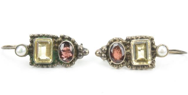 Pair of Sterling Citrine Garnet & Pearl Earrings (1 of 5)
