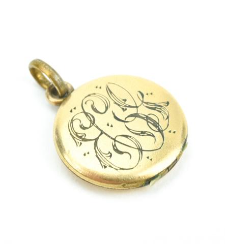 Antique 19th C Gold Filled Monogram Locket: Antique 19th C Gold Filled Monogram Locket Necklace Pendant. Measures 1 inch in length.