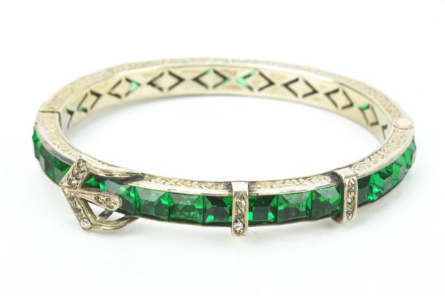 Antique Art Deco Sterling & Paste Bangle Bracelet (1 of 9)