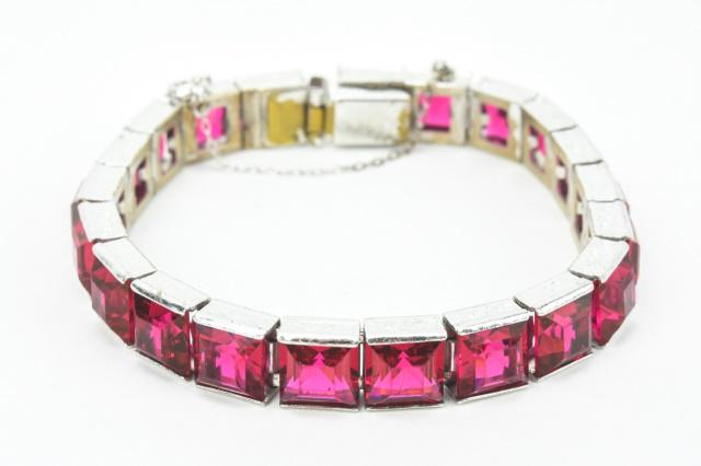 Antique Art Deco Silver & Paste Panel Bracelet (1 of 6)