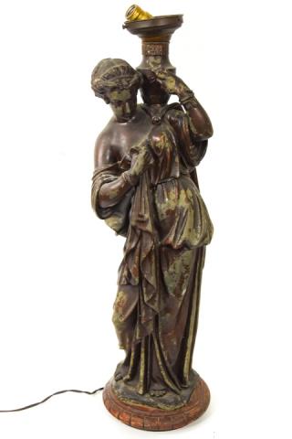 Antique Neoclassical Figural Bronze Converted Lamp (1 of 9)