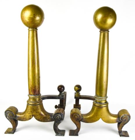 Large & Impressive Antique 19th C Brass Andirons (1 of 7)
