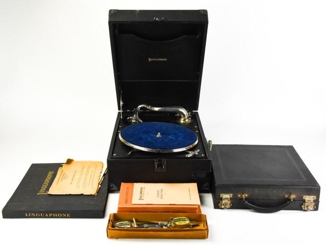 Antique Linguaphone Portable Gramophone & Records (1 of 9)