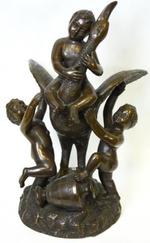 Majestic Bronze Centerpiece 3 Putti w Swan (1 of 8)