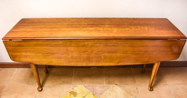 Chippendale Drop Leaf Breakfast Table with Pads: Chippendale Drop Leaf Breakfast Table with Pads. 30 inches x 66 inches x 19 inches (with leaves dropped). Each of 2 leaves measures 13 inches deep.