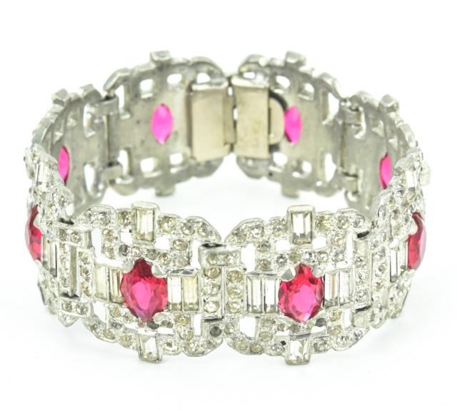 Antique Art Deco Ruby Paste & Rhinestone Bracelet (1 of 7)