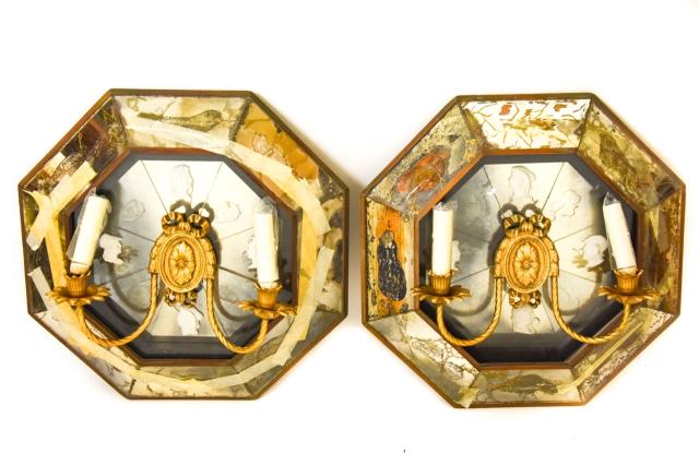 Pair Neo Classical Mirrored Sconces w Cameos (1 of 10)