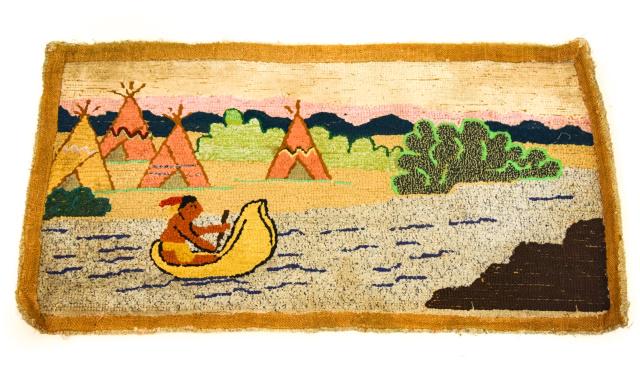 Antique Hand Hooked Rug w Native American Motif (1 of 8)