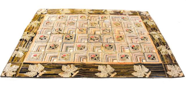 Antique Hand Hooked Rug w Leaf & Acorn Motif (1 of 10)