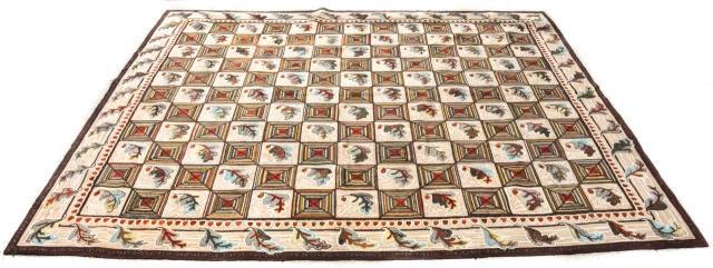 Antique Hand Hooked Rug w Leaf & Thistle Motif (1 of 9)