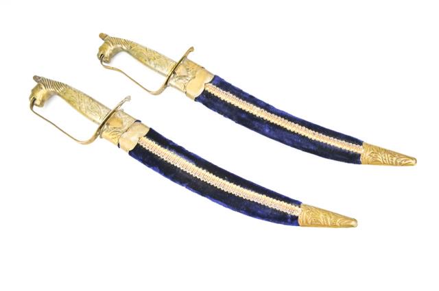 Pair Indian Mughal Daggers w Lion Head Pommel (1 of 7)
