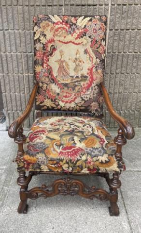 Antique Jacobean Needlepoint Upholstered Armchair (1 of 6)