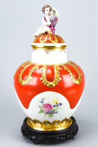 Antique Crown Dresden Porcelain Jar Putti w Grapes (1 of 10)
