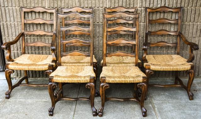 Set Italian Trestle Ladder Back Rush Dining Chairs (1 of 10)