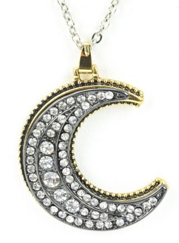Paste Set Crescent Moon Necklace Pendant w Chain: Paste Set Crescent Moon Necklace Pendant w Chain. Chain measures 20 inches in length.
