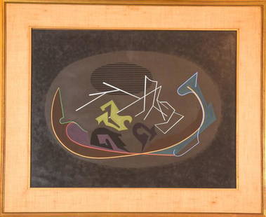 Cesar Domela 1900-1992 Signed Abstract Painting: Cesar Domela 1900-1992 Signed Abstract Painting. Dated 1955. Professionally custom frame and matted. Signed, dated. Measures 27.5 x 33.5 inches. This artists works have been displayed at New