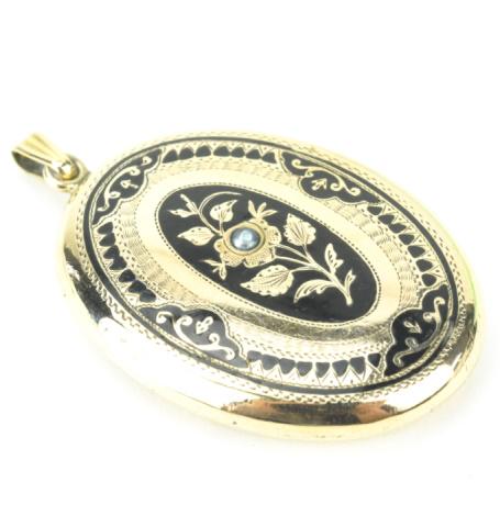 Antique 19th C 14kt Gold & Black Enamel Locket (1 of 5)