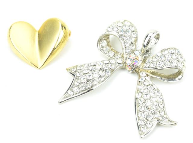 Costume Jewelry - Heart Brooch & Rhinestone Bow (1 of 7)