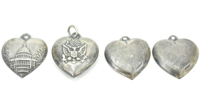 Collection Repousse Sterling Silver Heart Charms: Collection Repousse Sterling Silver Heart Charms. American eagle, capital building and blank hearts. Each approximately .75 of an inch in length.