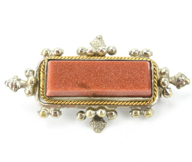 Antique Victorian Style Silver & Goldstone Brooch (1 of 5)
