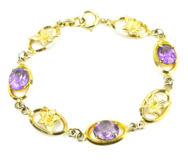 Gold Filled & Amethyst Crystal Retro Era Bracelet (1 of 7)