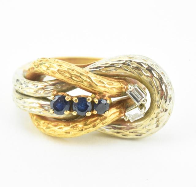 Estate 18kt Gold Diamond & Sapphire Knot Ring (1 of 8)