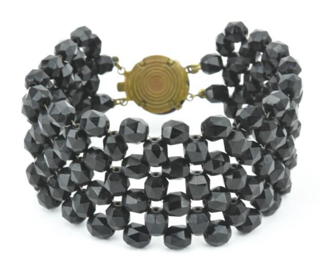 Antique Art Deco Faceted French Jet Bracelet: Antique Art Deco Faceted French Jet Bracelet. Measures 7.5 inches in length.