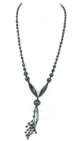Antique Art Deco Faceted French Jet Necklace: Antique Art Deco Faceted French Jet Necklace w Tassel Pendant. Measures 24 inches in length plus the tassel.