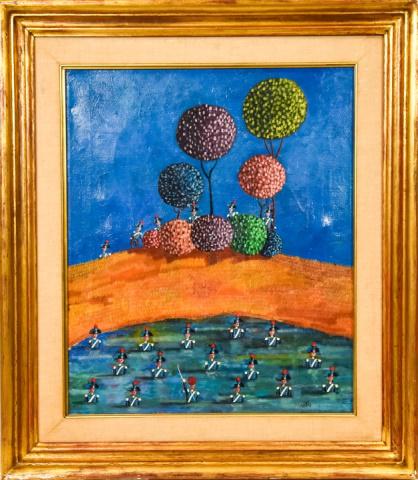 Signed Italian Mid C Oil Stylized Solider Painting (1 of 9)