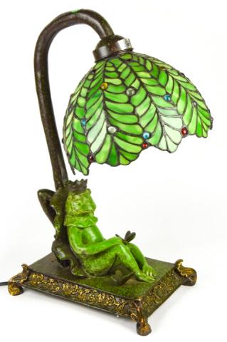 Tiffany Style Frog Prince Slag Glass Table Lamp (1 of 8)