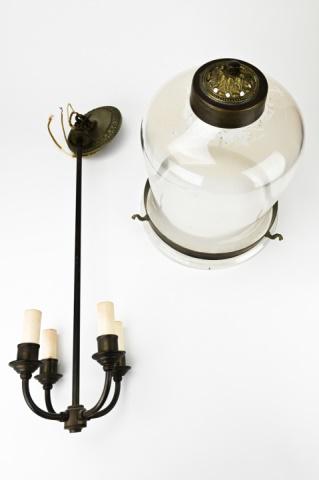 Brass & Glass Cloche / Bell Jar Pendant Light: Brass & Glass Cloche / Bell Jar Pendant Light. Measures 25 inches high x 10.5 inches in diameter.