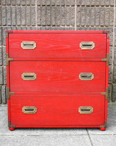 red campaign dresser Charlotte 3-Drawer Campaign Chest - Deep Red