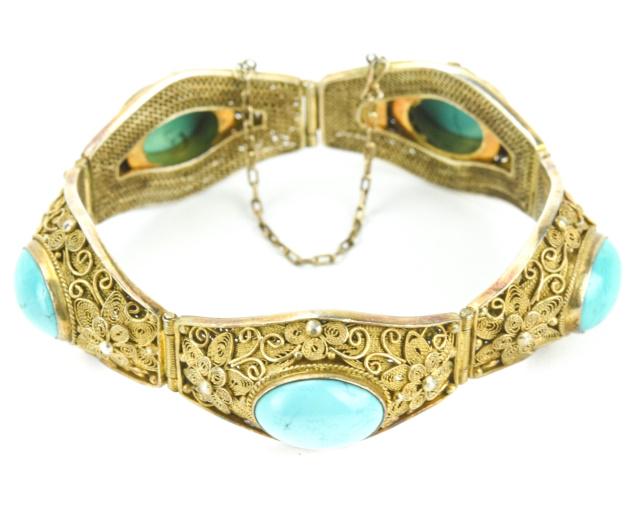 Antique Chinese Silver Filigree Turquoise  Bracelet. (1 of 8)