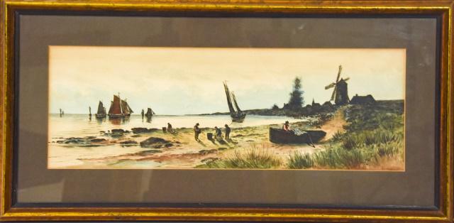Framed Hand Colored Figural Shore Etching.  Etching (1 of 6)