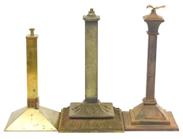 3 Antique Arts & Crafts Brass & Cast Iron  Lamp Bases. (1 of 7)