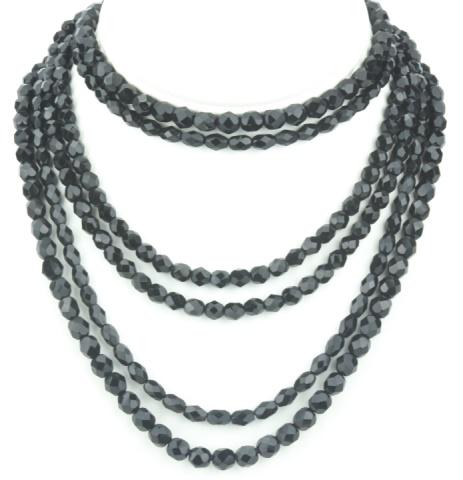 Three Antique Art Deco Faceted French Jet Necklaces.: Three Antique Art Deco Faceted French Jet Necklaces. Each approximately 30 to 32 inches in length.