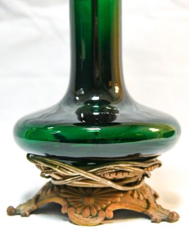 Paul Hanson Emerald Glass & Brass Converted  Oil Lamp. (1 of 6)