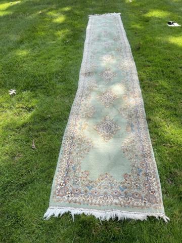 Oriental Wool Sage Green Carpet Runner with  Repeating (1 of 7)