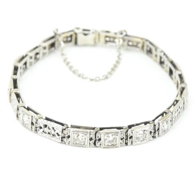 Antique 14kt White Gold & Diamond Panel Bracelet (1 of 10)